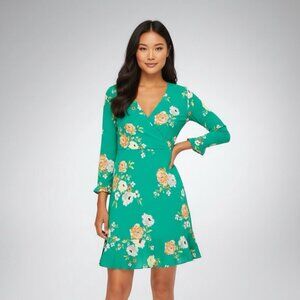 NEW Ann Taylor LOFT Outlet Garden Floral Faux Wrap Dress Green Floral 6P